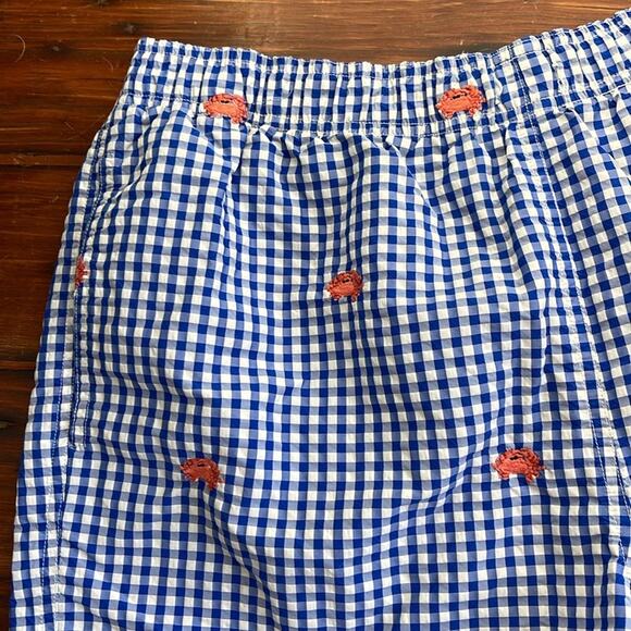 J. McLaughlin picnic plaid crab embroidered nautical pull on lined swim trunks M - Picture 2 of 7